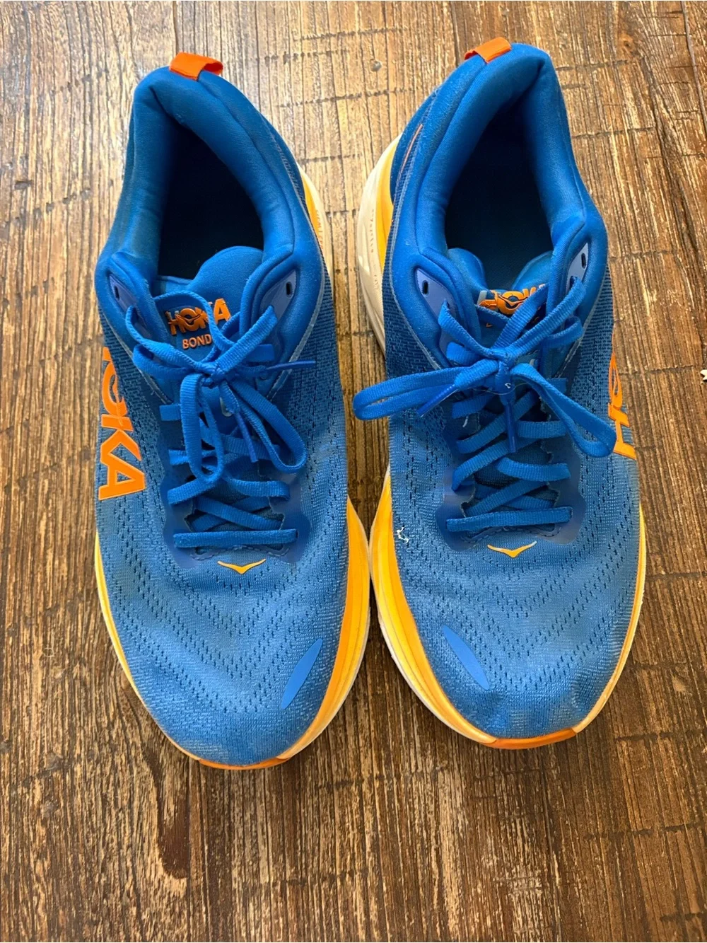 Hoka Bondi 8 Running Shoes Women 10.5 Wide Blue Orange Wide Width Sneakers